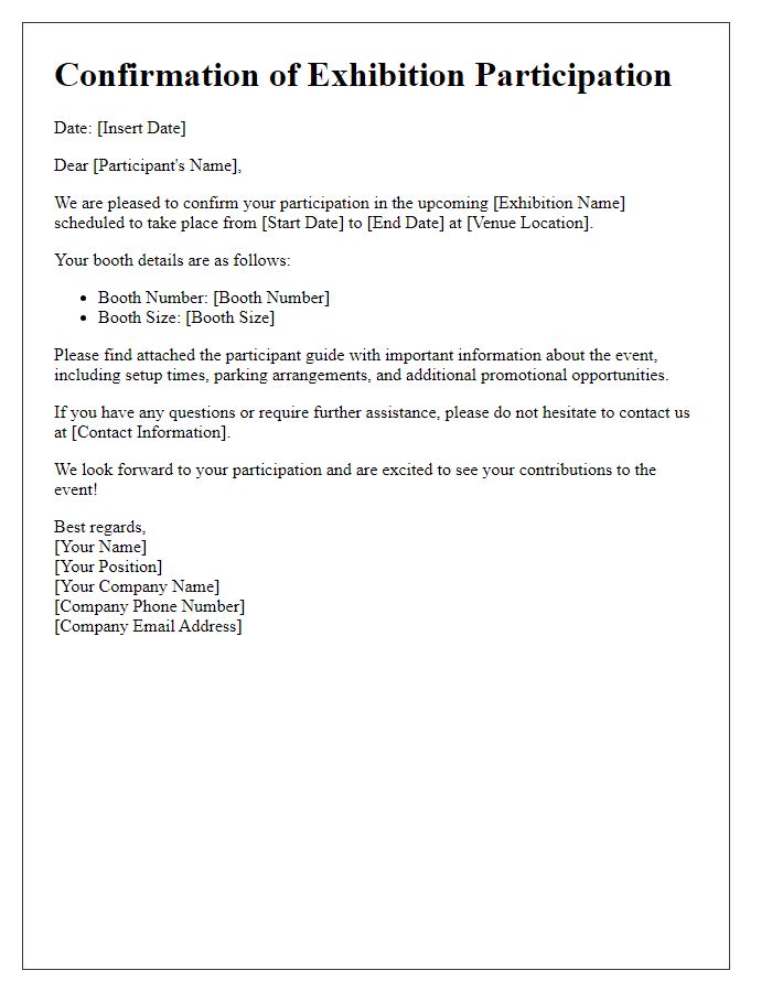 Letter template of exhibition participation confirmation for businesses.