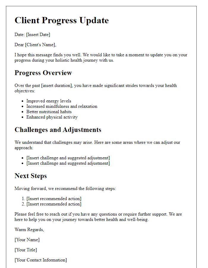 Letter template of client progress update for holistic health practitioners