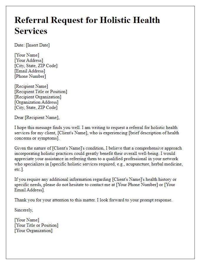 Letter template of referral request for holistic health services