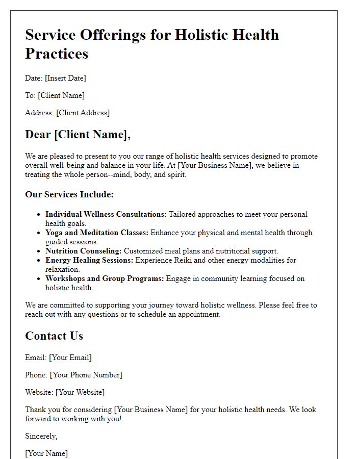 Letter template of service offerings for holistic health practices