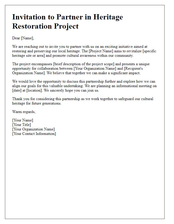 Letter template of partnership invitation for heritage restoration project