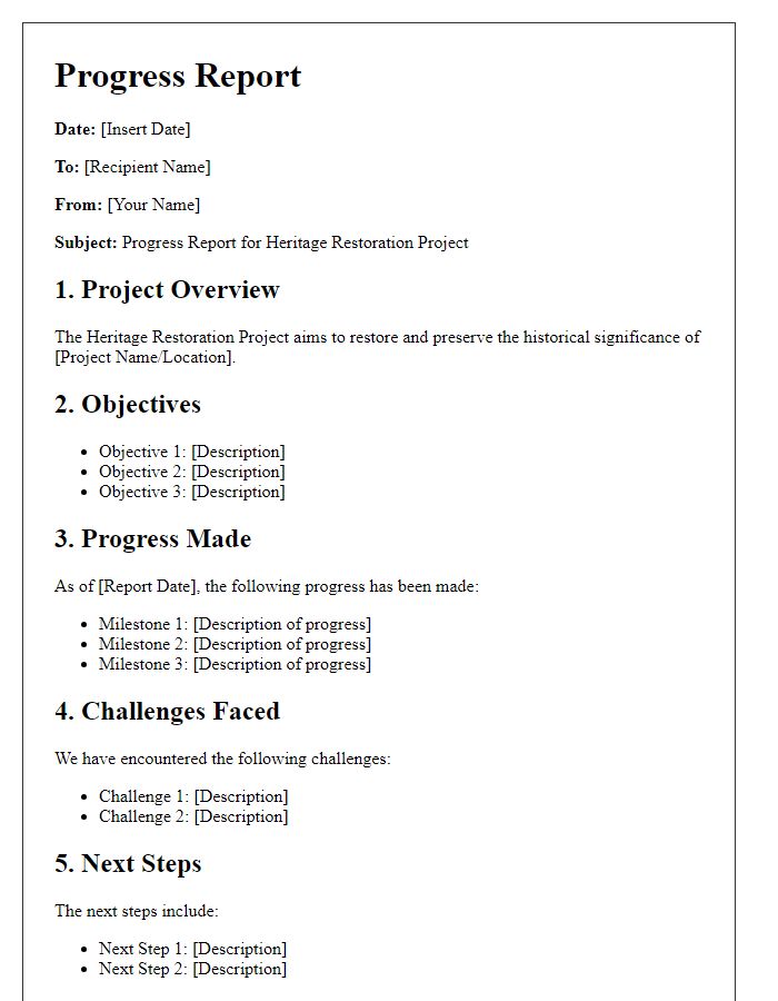 Letter template of progress report for heritage restoration project