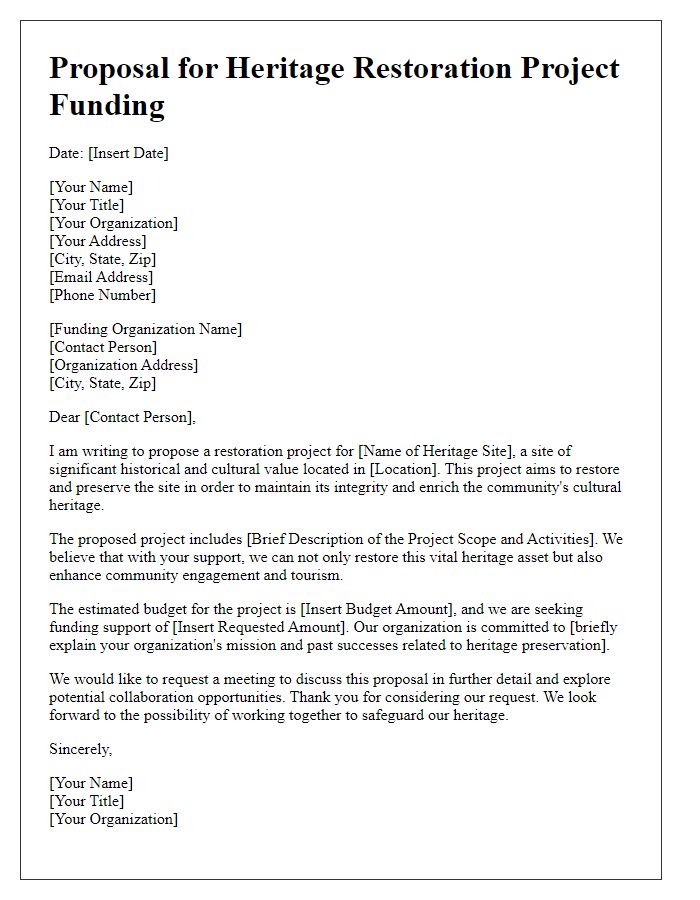 Letter template of proposal for heritage restoration project funding