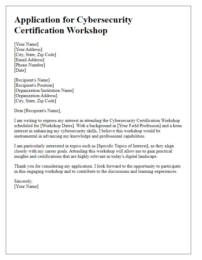 Letter template of application for cybersecurity certification workshop