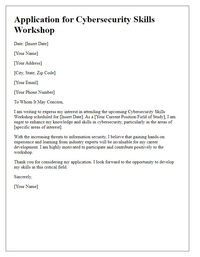 Letter template of application to join cybersecurity skills workshop