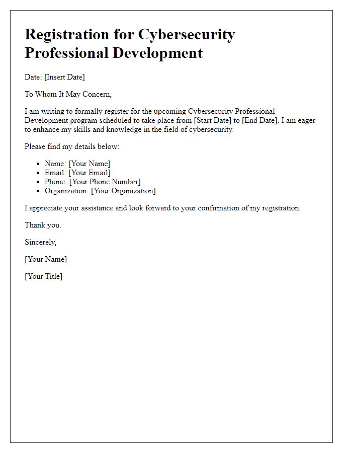 Letter template of registration for cybersecurity professional development