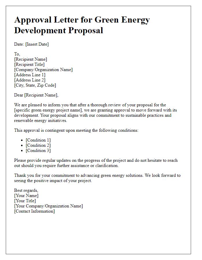 Letter template of approval for green energy development proposals