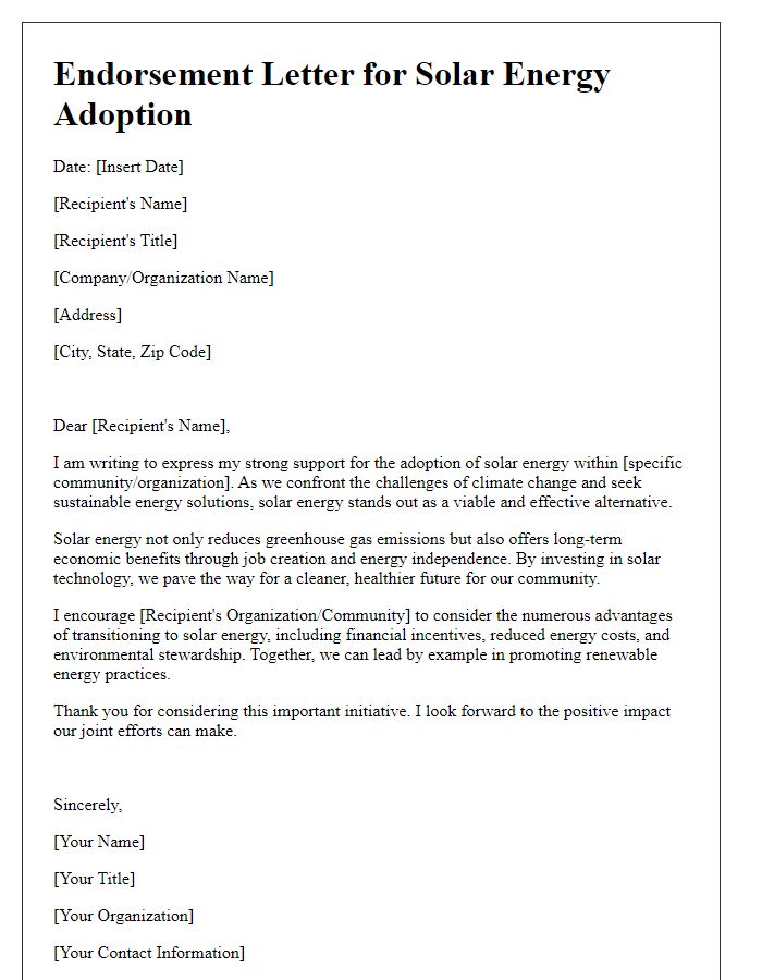 Letter template of endorsement for solar energy adoption