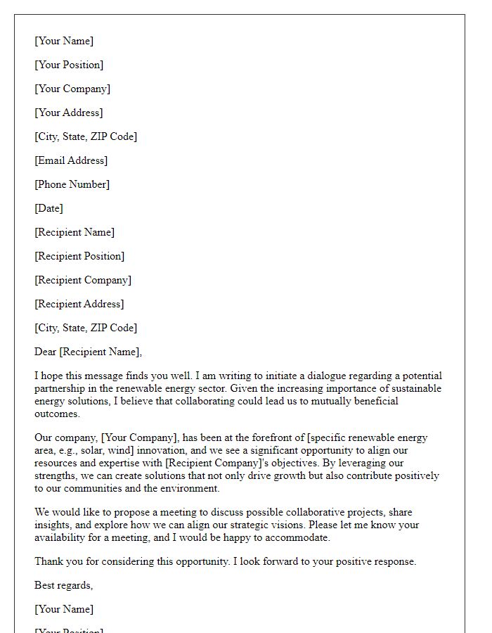 Letter template of negotiation for renewable energy partnerships