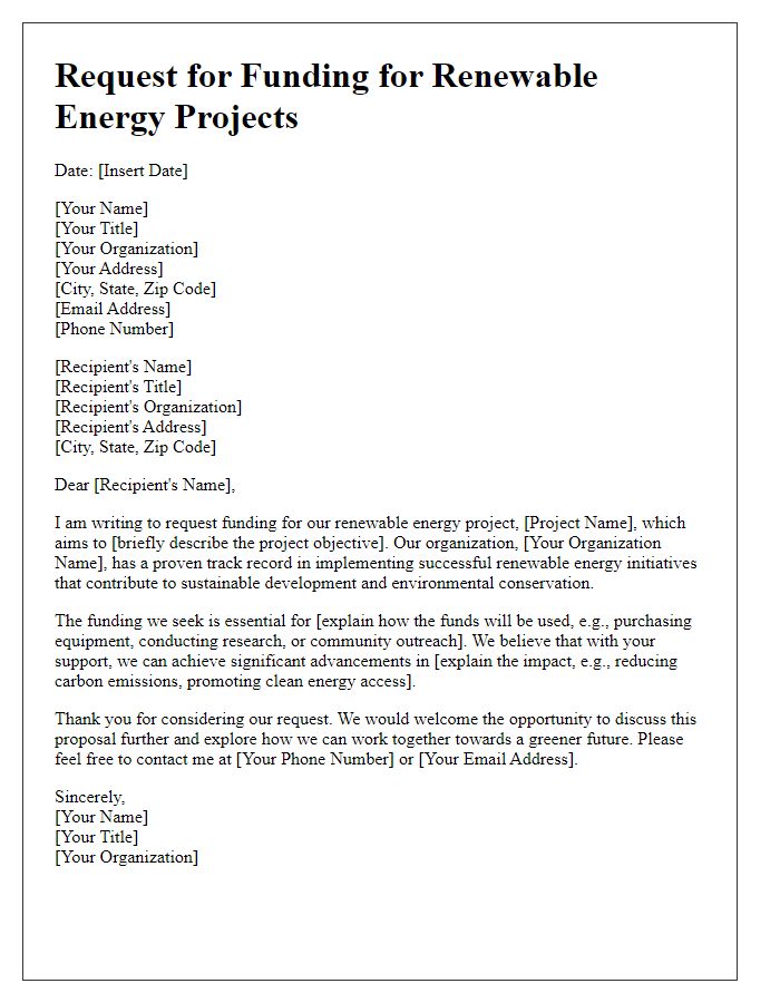 Letter template of request for funding in renewable energy projects