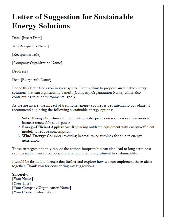 Letter template of suggestion for sustainable energy solutions