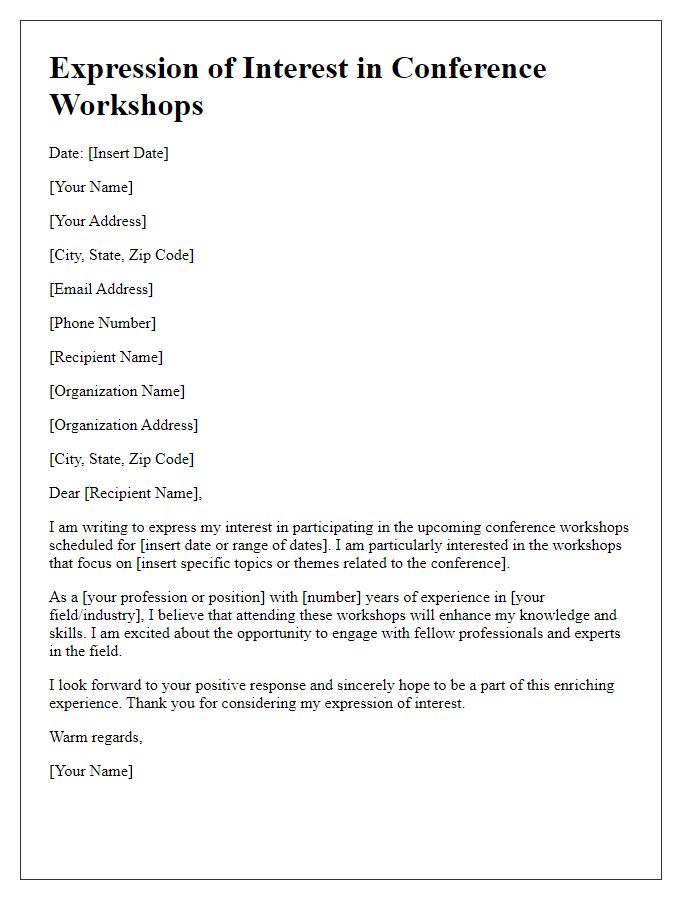 Letter template of expression of interest in conference workshops