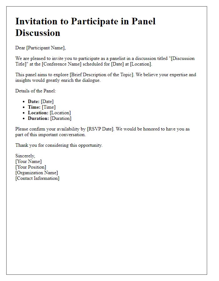 Letter template of invitation to participate in a panel discussion at the conference