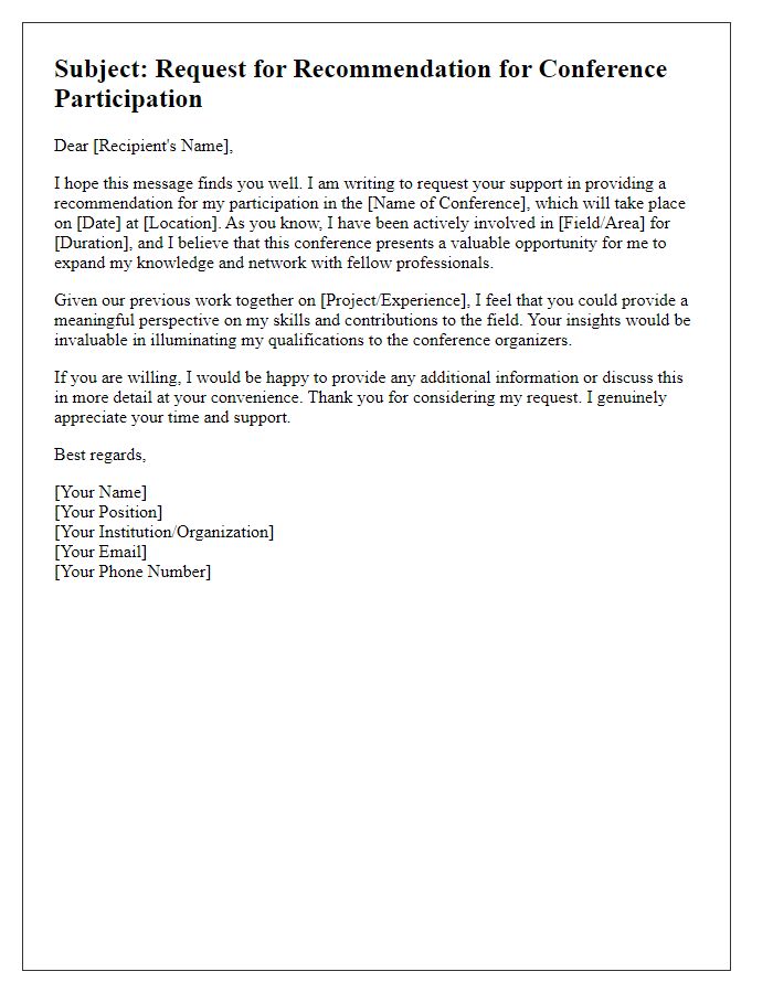 Letter template of recommendation request for conference participation