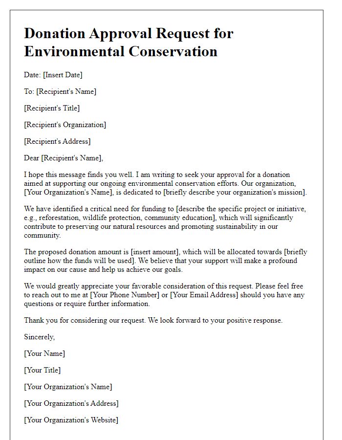 Letter template of donation approval request for environmental conservation