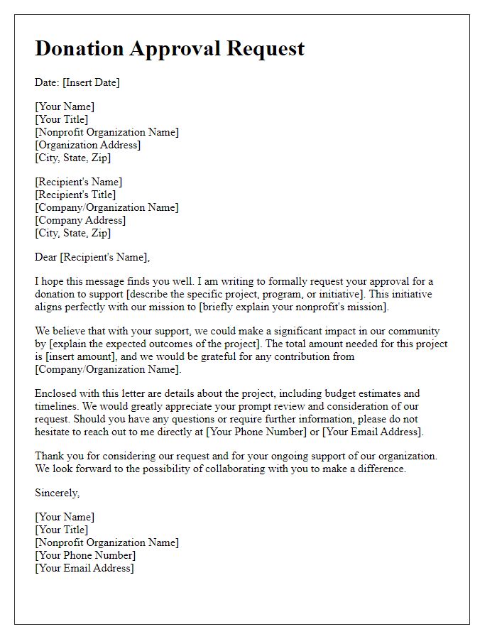 Letter template of donation approval request for nonprofit organization