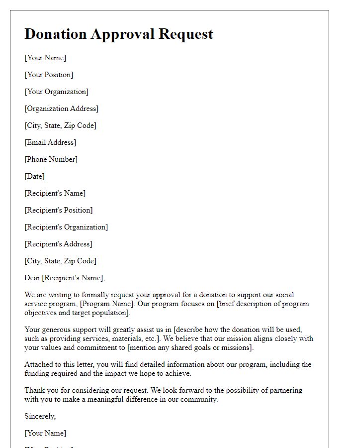 Letter template of donation approval request for social service program