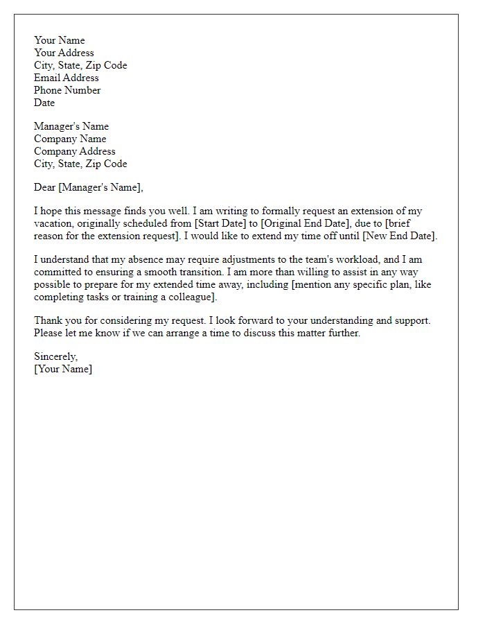 Letter template of formal vacation extension request