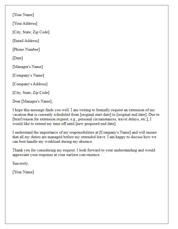 Letter template of professional vacation extension request