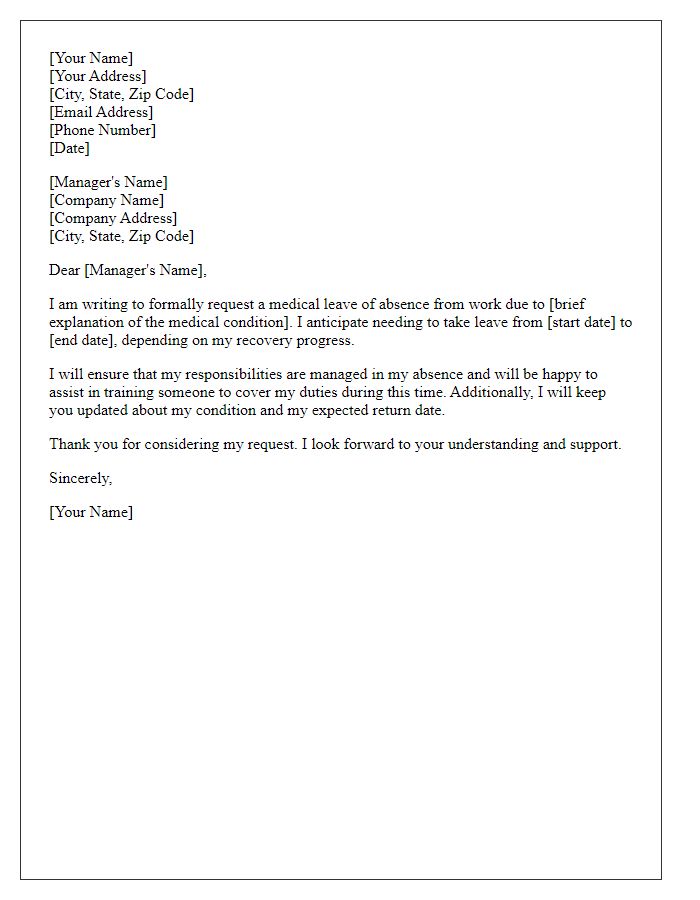 Letter template of formal medical leave request