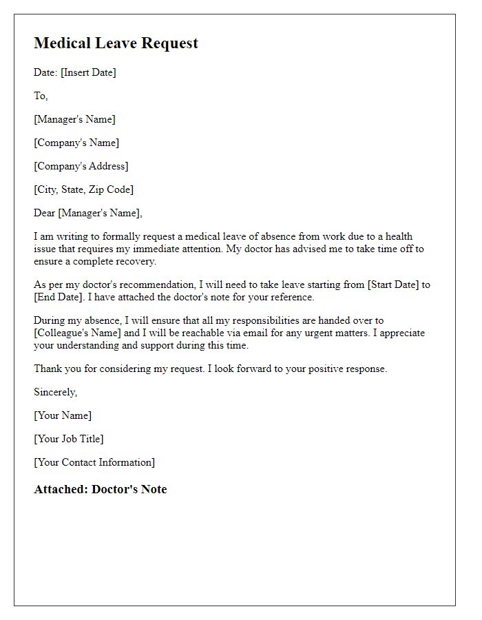 Letter template of medical leave request with doctor's note