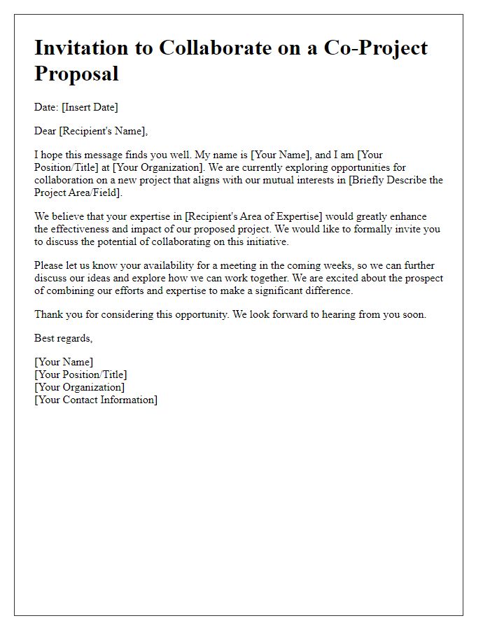 Letter template of invitation for co-project proposal.