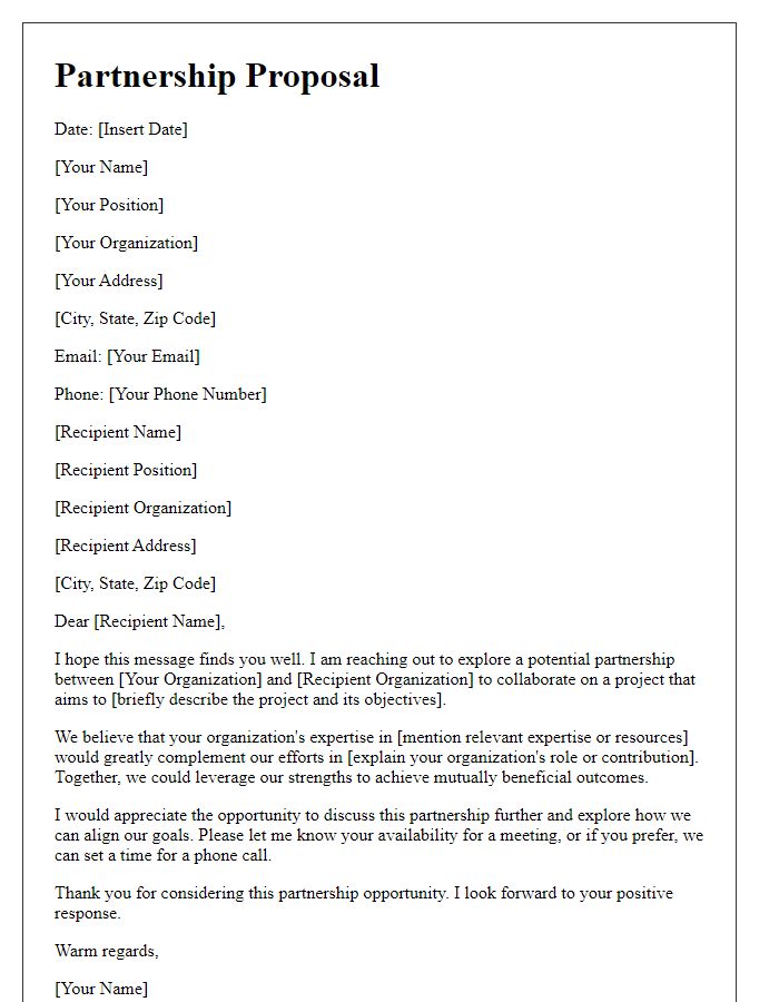 Letter template of seeking partnership for project undertaking.