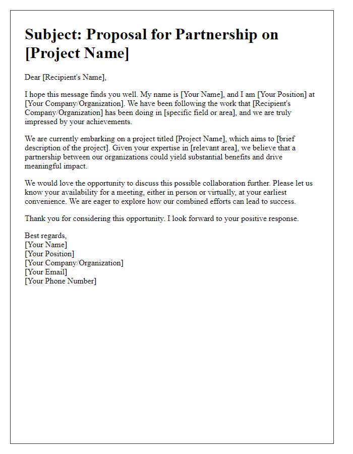 Letter template of suggestion for partnership on project.