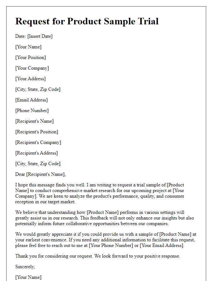 Letter template of request for product sample trial for market research.