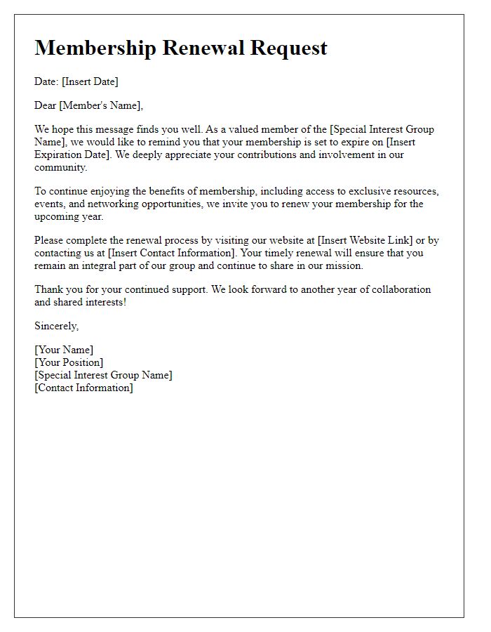 Letter template of membership renewal request for special interest group.