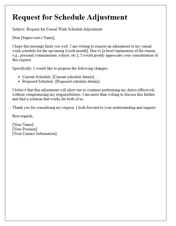 Letter template of casual work schedule adjustment request