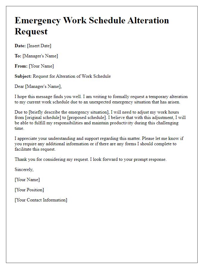 Letter template of emergency work schedule alteration request