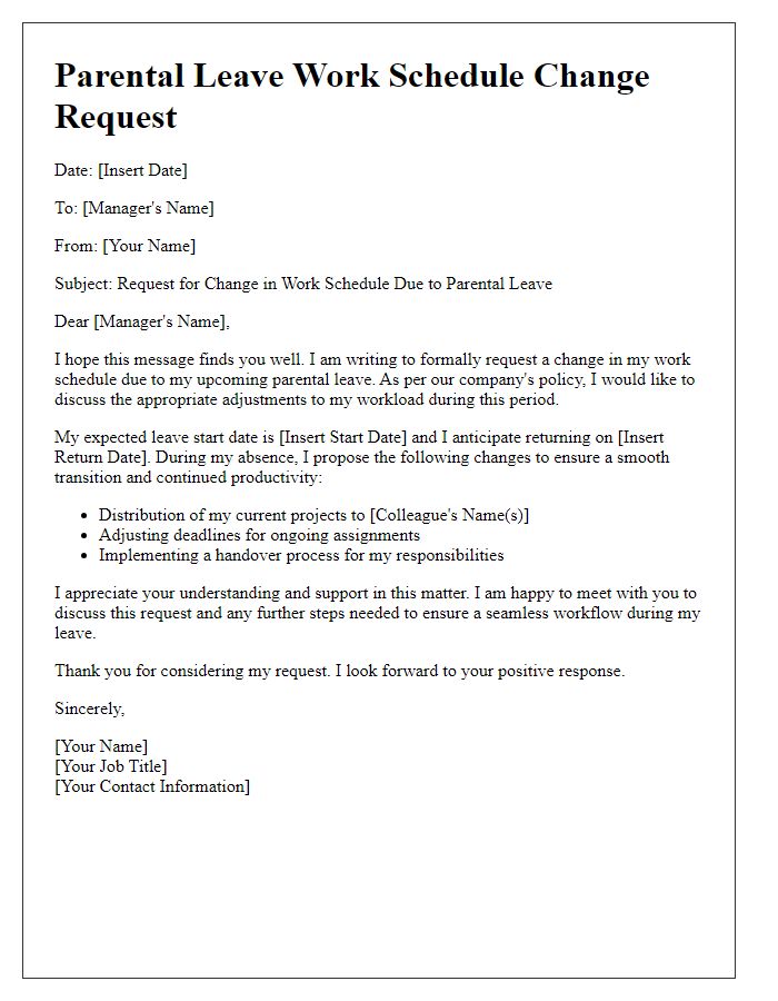 Letter template of parental leave work schedule change request