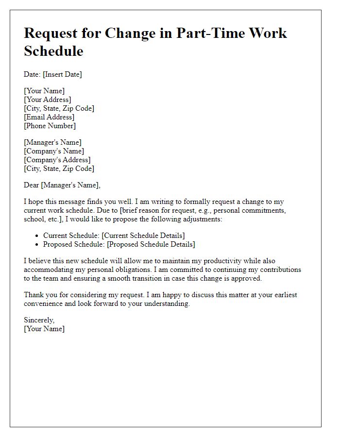 Letter template of part-time work schedule change request