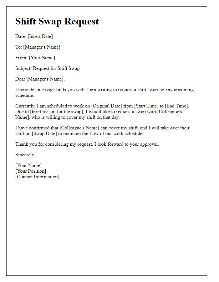 Letter template of shift swap request