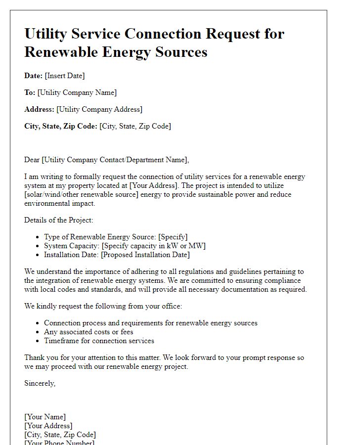 Letter template of Utility Service Connection Request for Renewable Energy Sources