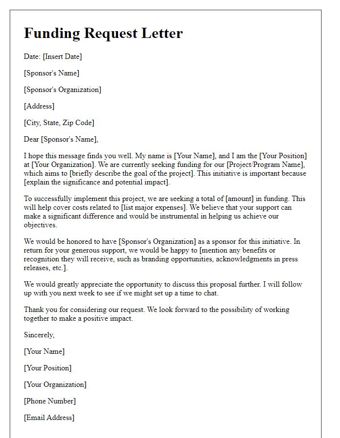 Letter template of funding request to sponsors