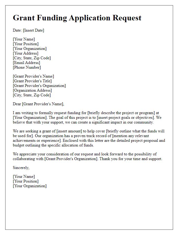 Letter template of grant funding application request