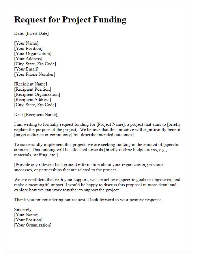 Letter template of request for project funding