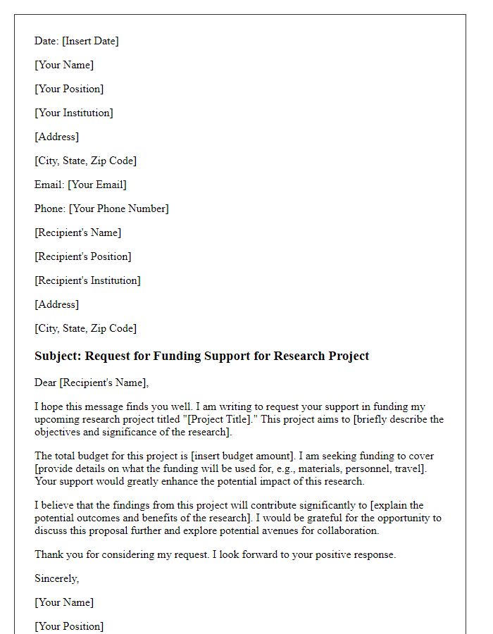 Letter template of request for research funding support