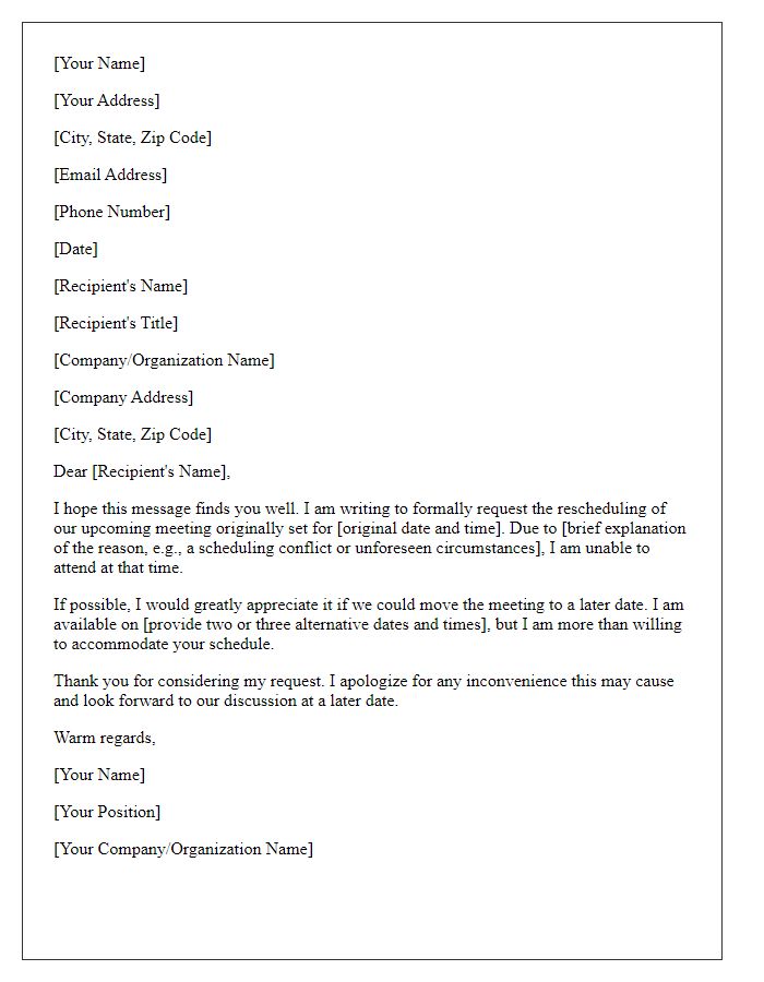Letter template of request to move meeting to a later date