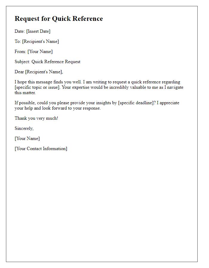 Letter template of concise request for quick reference