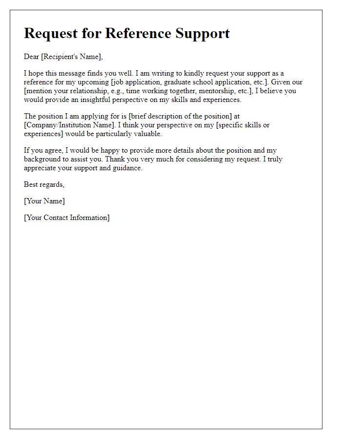 Letter template of polite request for reference support