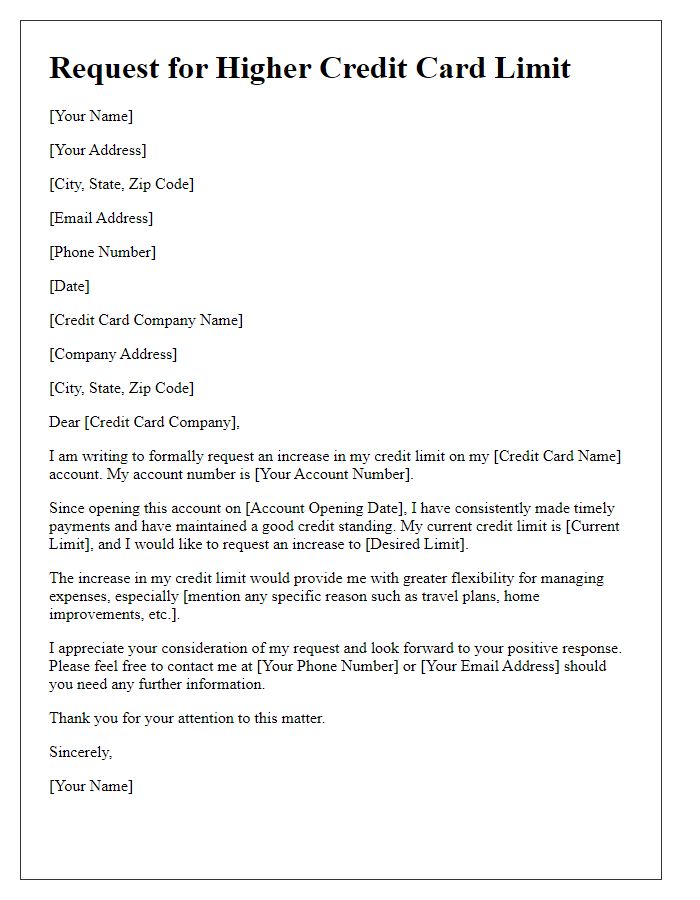 Letter template of written request for higher credit card limit