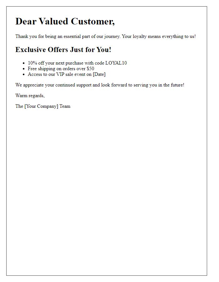 Letter template of celebrating customer loyalty with unique offers.