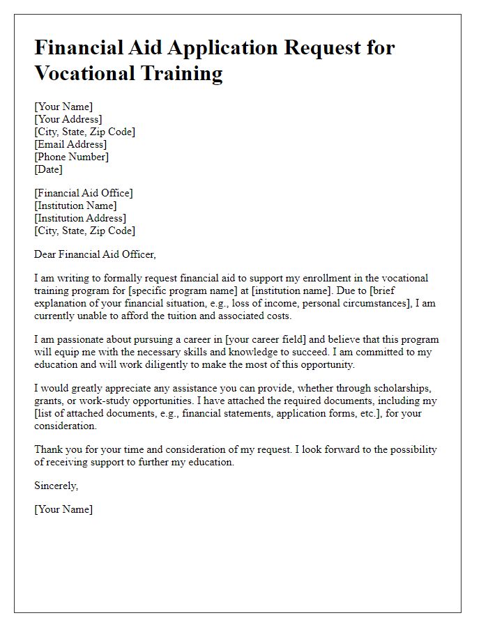 Letter template of financial aid application request for vocational training