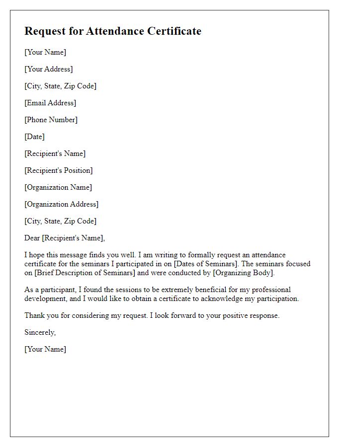 Letter template of request for attendance certificate for seminars.