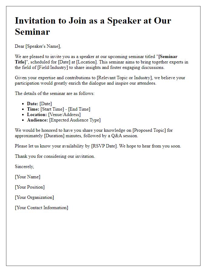 Letter template of invitation to join as a speaker at our seminar