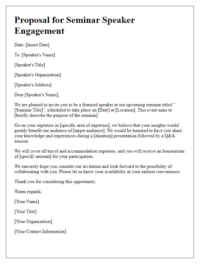 Letter template of proposal for seminar speaker engagement