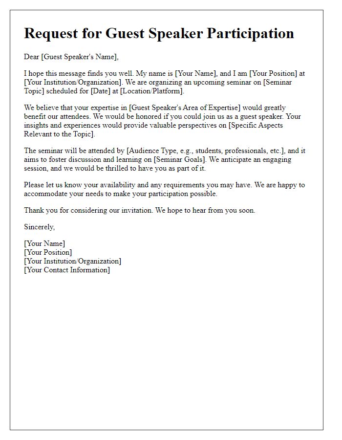 Letter template of request for seminar guest speaker participation